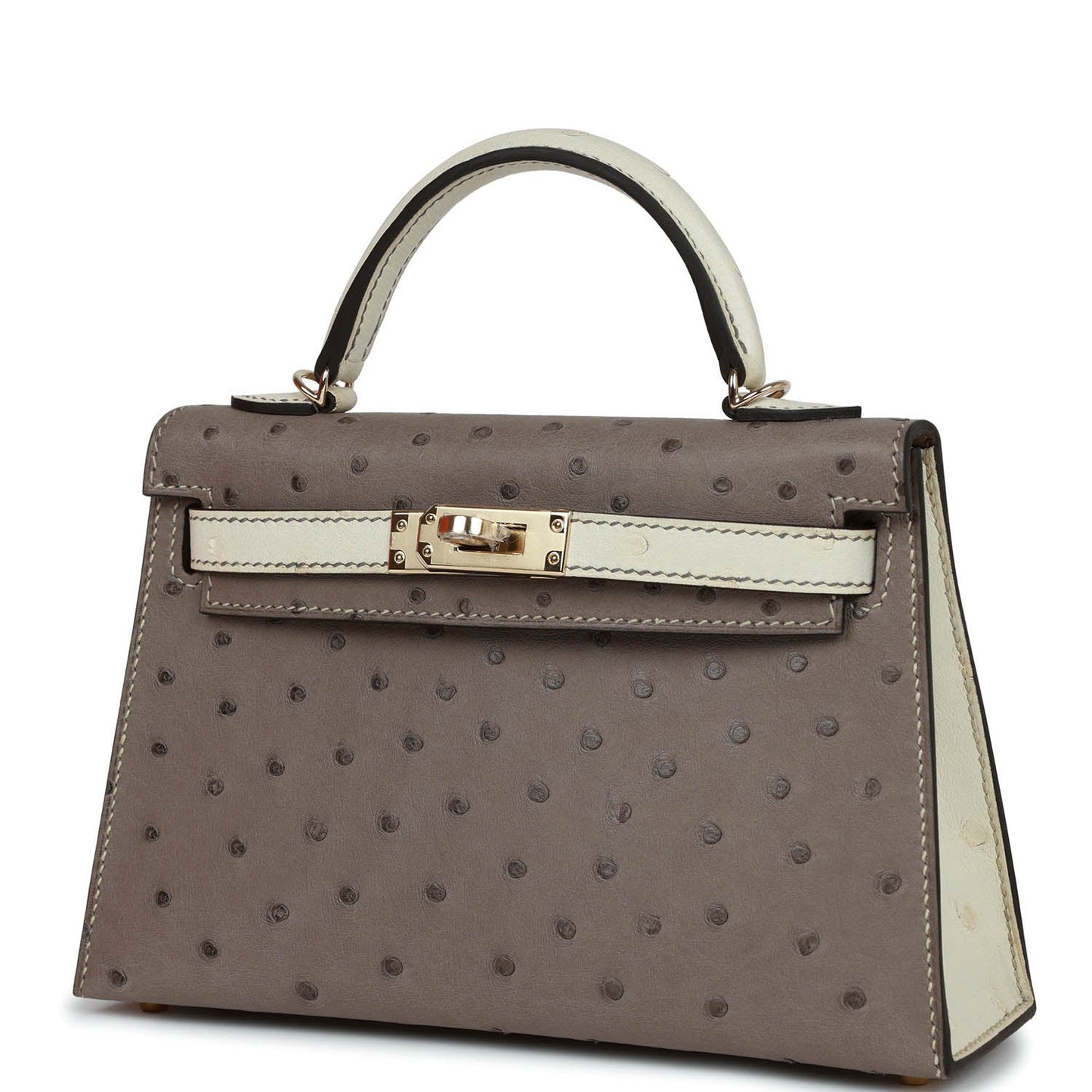 Luxury Hermes Special Order (HSS) Kelly Sellier 20 Gris Tourterelle and Beton Ostrich Permabrass Hardware