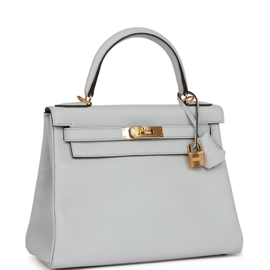 Luxury Hermes Kelly Retourne 28 Bleu Pale Clemence Gold Hardware