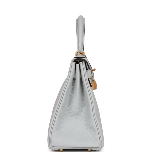 Luxury Hermes Kelly Retourne 28 Bleu Pale Clemence Gold Hardware
