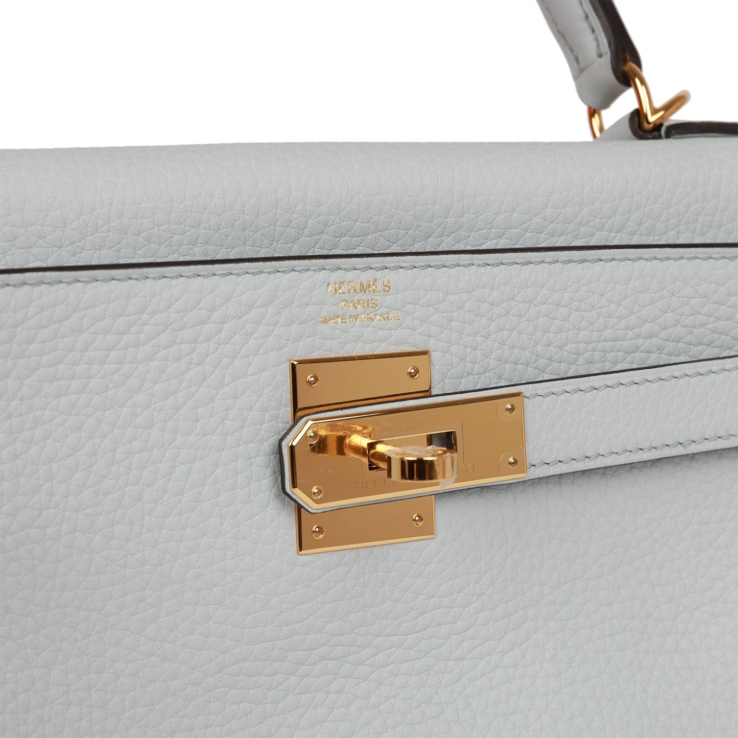 Luxury Hermes Kelly Retourne 28 Bleu Pale Clemence Gold Hardware