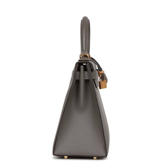 Luxury Hermes Kelly Sellier 28 Gris Meyer Epsom Gold Hardware