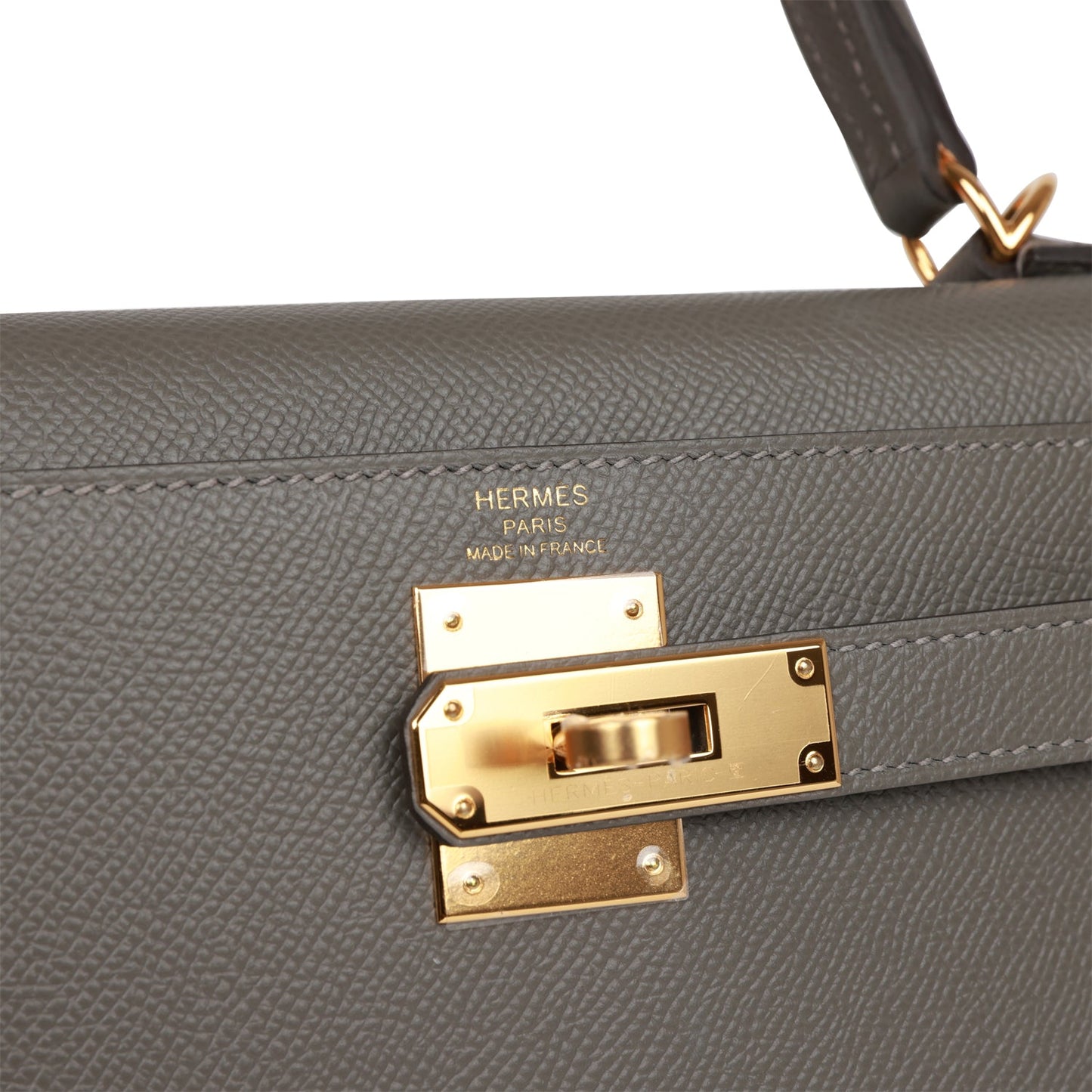 Luxury Hermes Kelly Sellier 28 Gris Meyer Epsom Gold Hardware