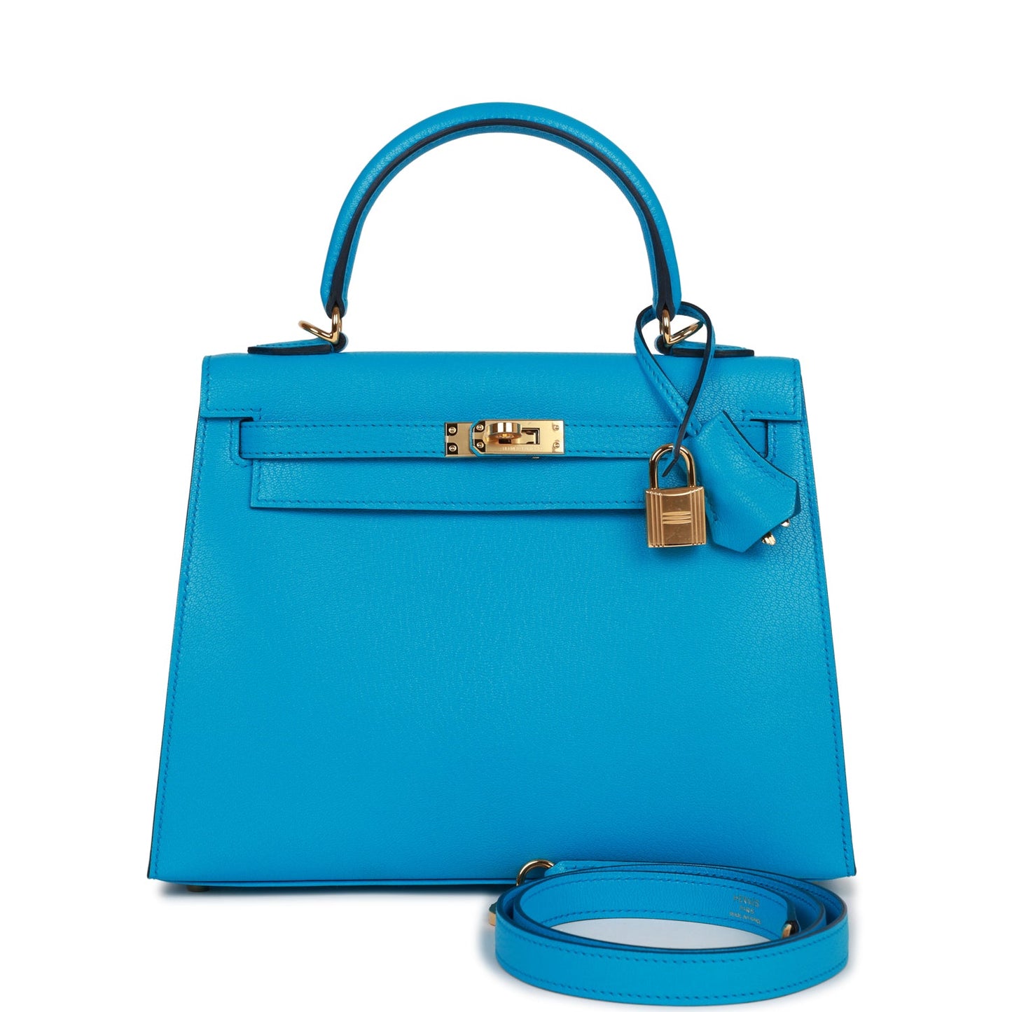 Luxury Hermes Kelly Sellier 25 Bleu Frida Chevre Gold Hardware