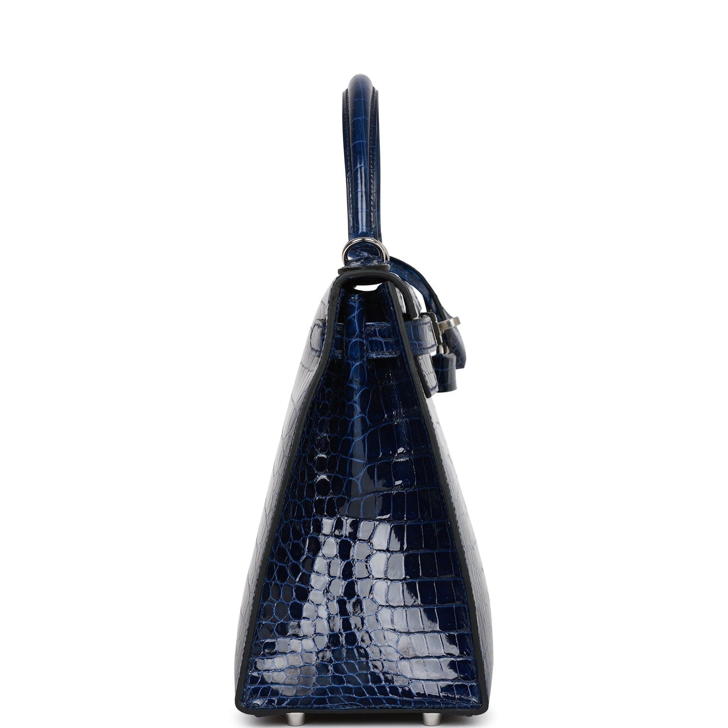 Luxury Hermes Kelly Sellier 28 Bleu Saphir Shiny Porosus Crocodile Palladium Hardware