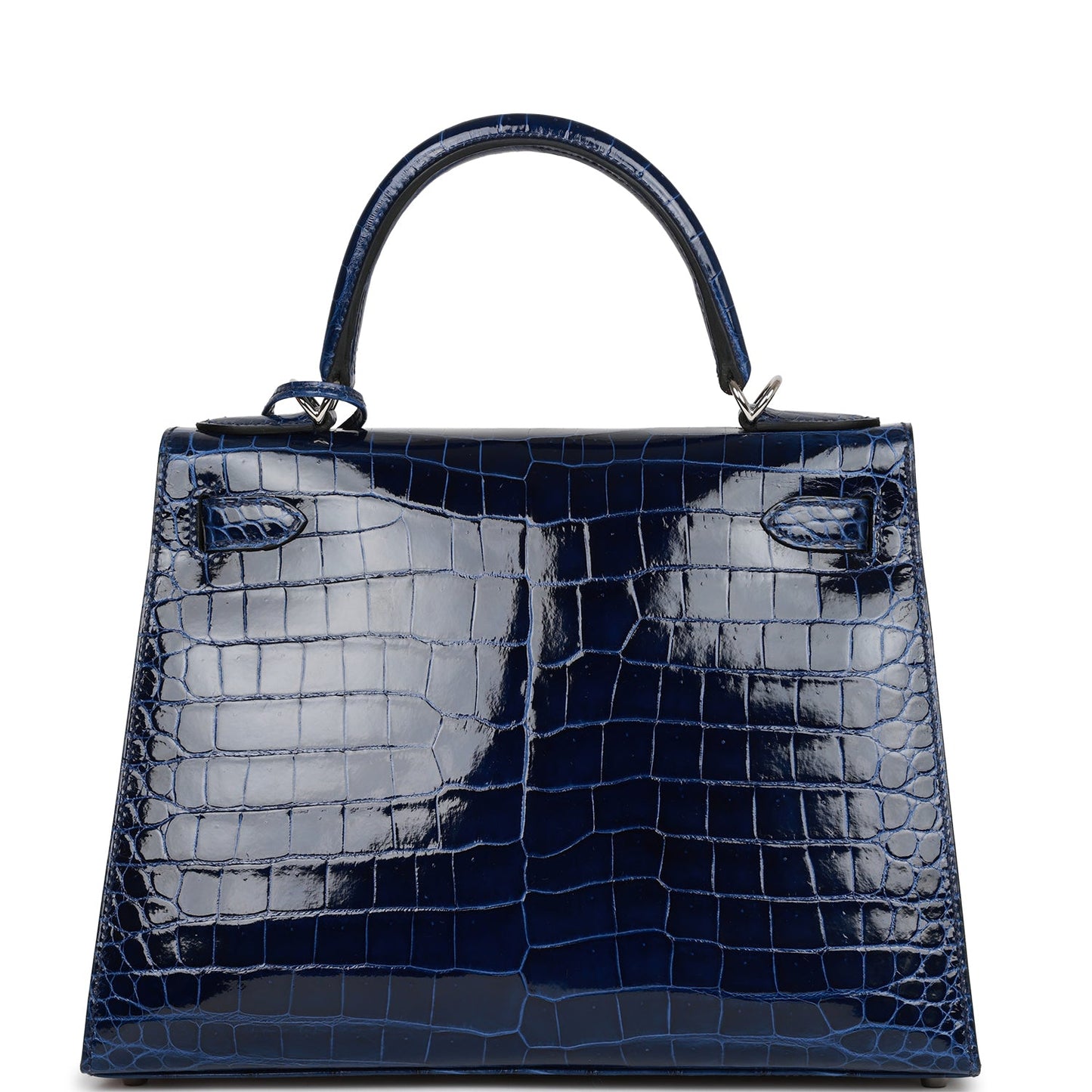 Luxury Hermes Kelly Sellier 28 Bleu Saphir Shiny Porosus Crocodile Palladium Hardware