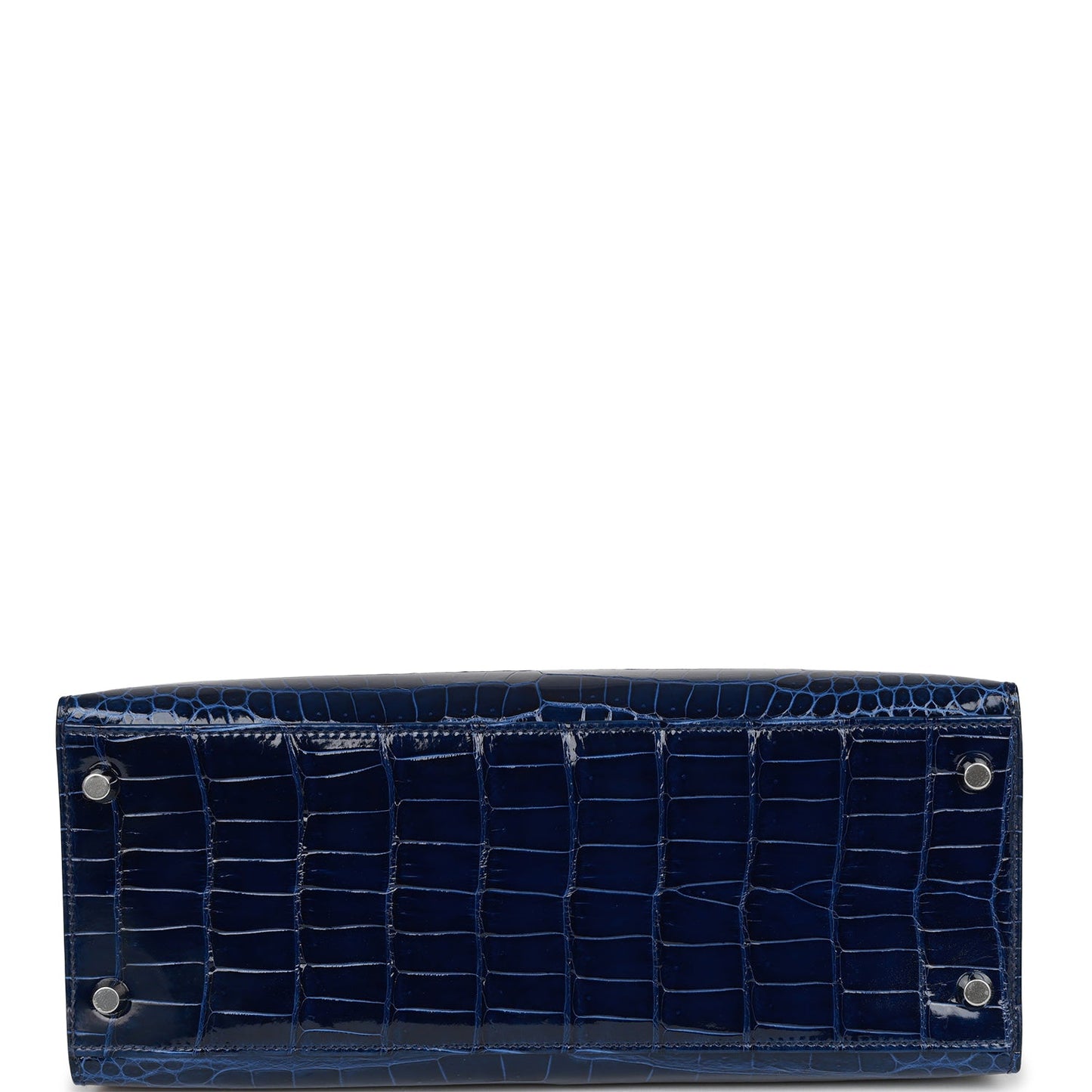 Luxury Hermes Kelly Sellier 28 Bleu Saphir Shiny Porosus Crocodile Palladium Hardware