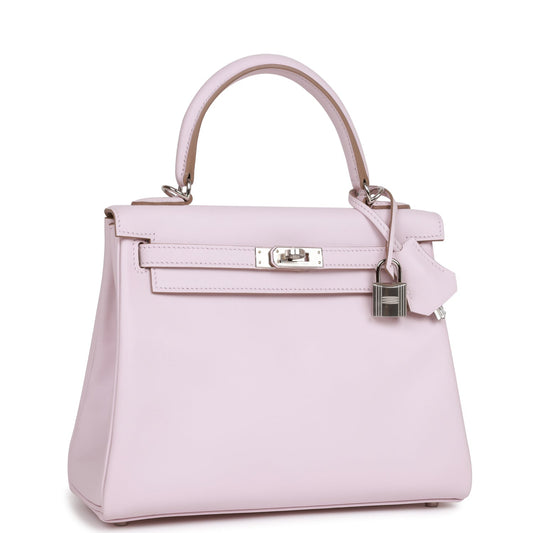 Luxury Hermes Kelly Retourne 25 Mauve Pale Swift Palladium Hardware