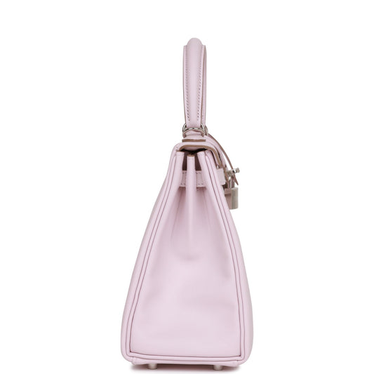 Luxury Hermes Kelly Retourne 25 Mauve Pale Swift Palladium Hardware