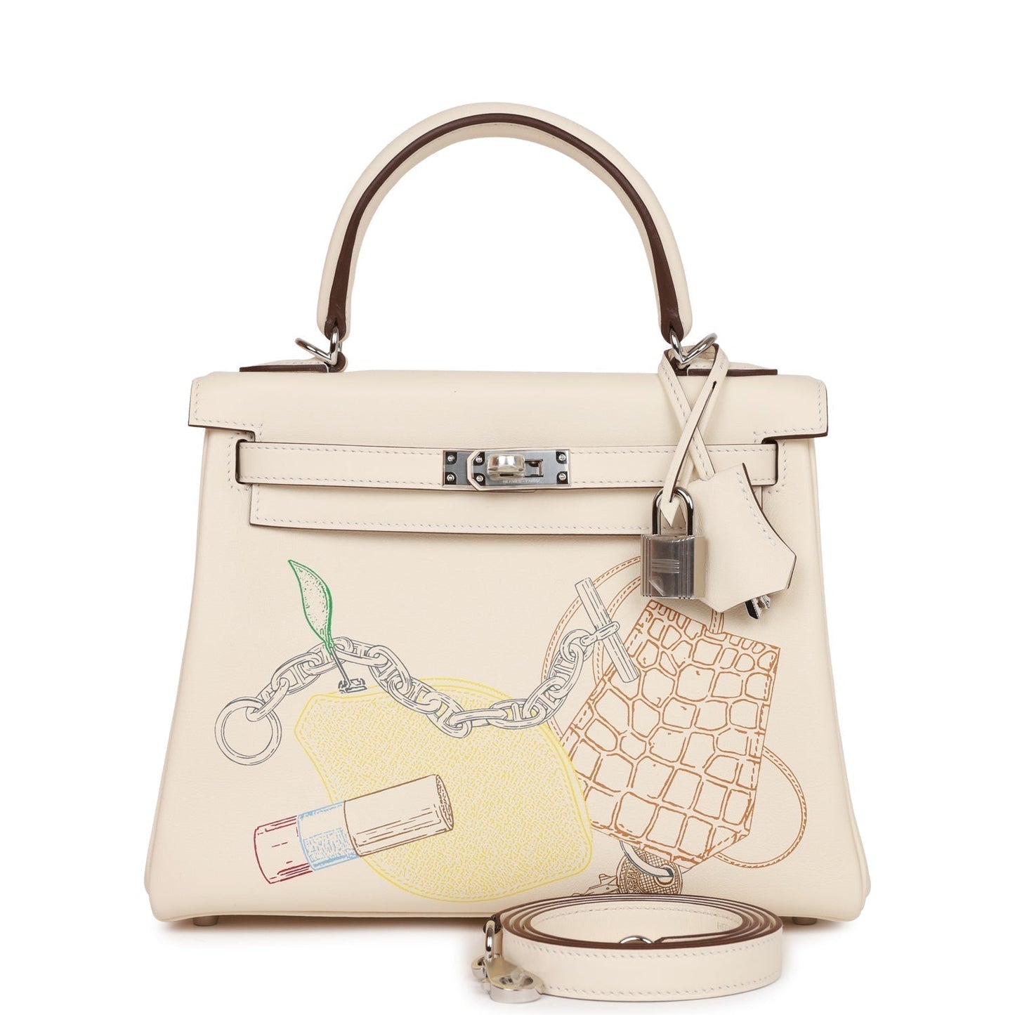 Luxury Hermes Kelly Retourne 25 In & Out Nata Swift Palladium Hardware