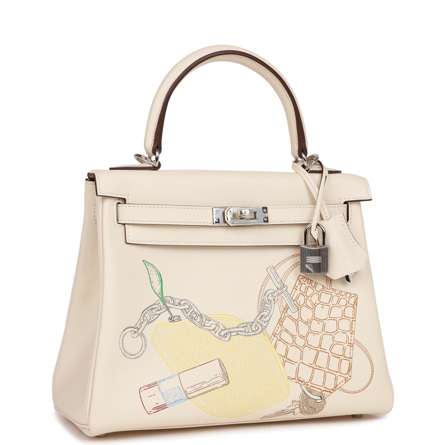 Luxury Hermes Kelly Retourne 25 In & Out Nata Swift Palladium Hardware