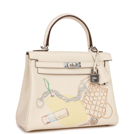Luxury Hermes Kelly Retourne 25 In & Out Nata Swift Palladium Hardware