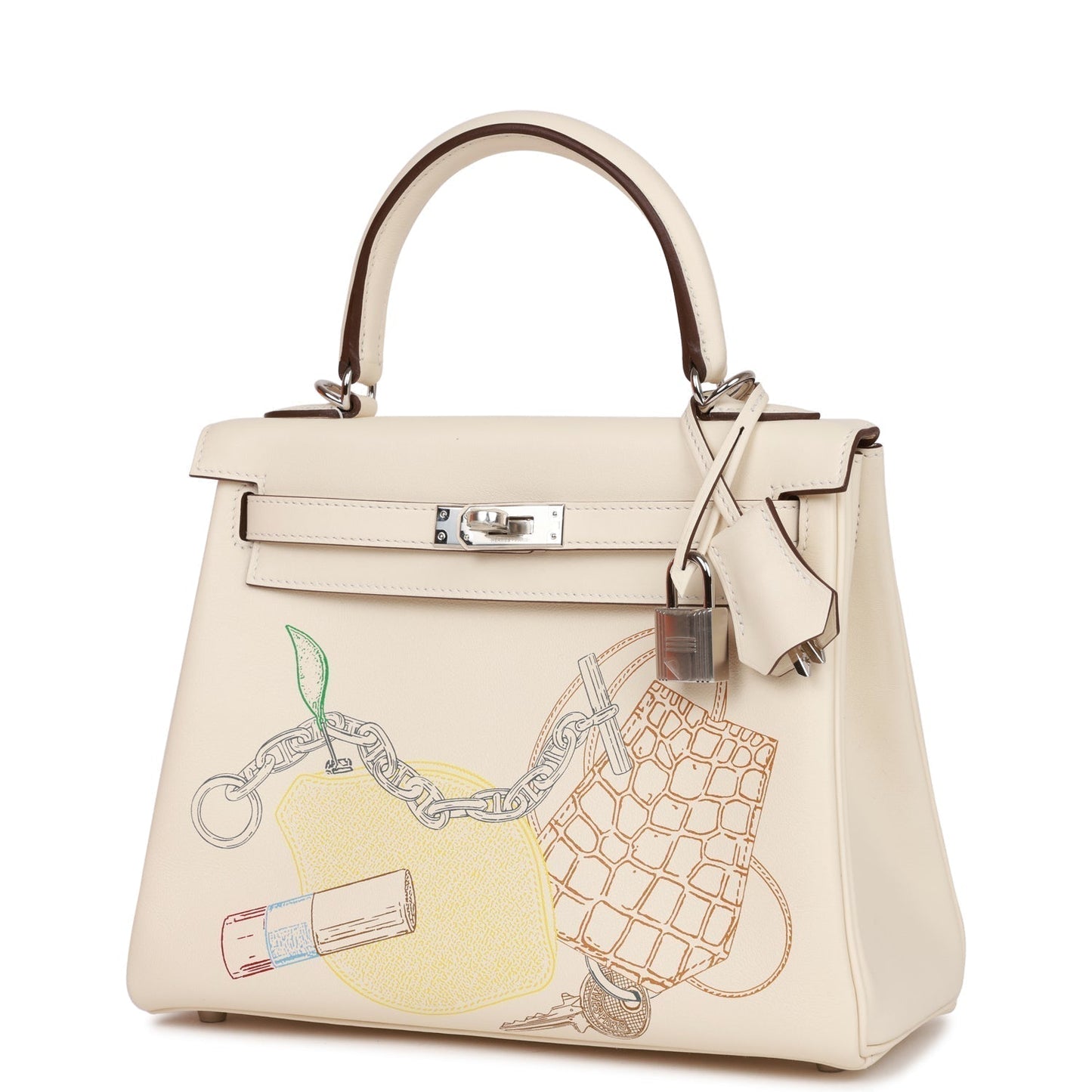 Luxury Hermes Kelly Retourne 25 In & Out Nata Swift Palladium Hardware