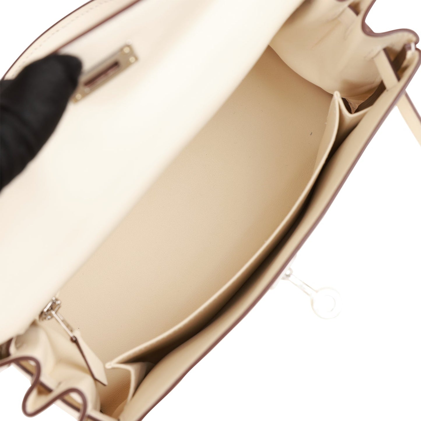 Luxury Hermes Kelly Retourne 25 In & Out Nata Swift Palladium Hardware