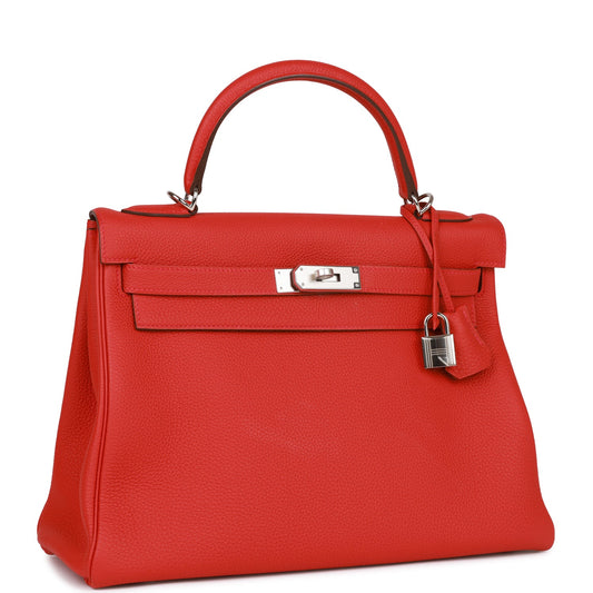 Luxury Hermes Kelly Retourne 32 Geranium Togo Palladium Hardware