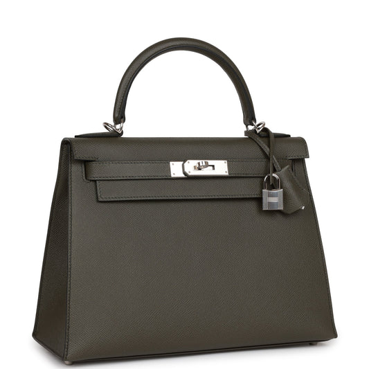 Luxury Hermes Kelly Sellier 28 Vert De Gris Epsom Palladium Hardware