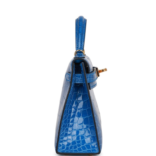 Luxury Hermes Kelly Sellier 20 Bleu Zellige Shiny Alligator Gold Hardware