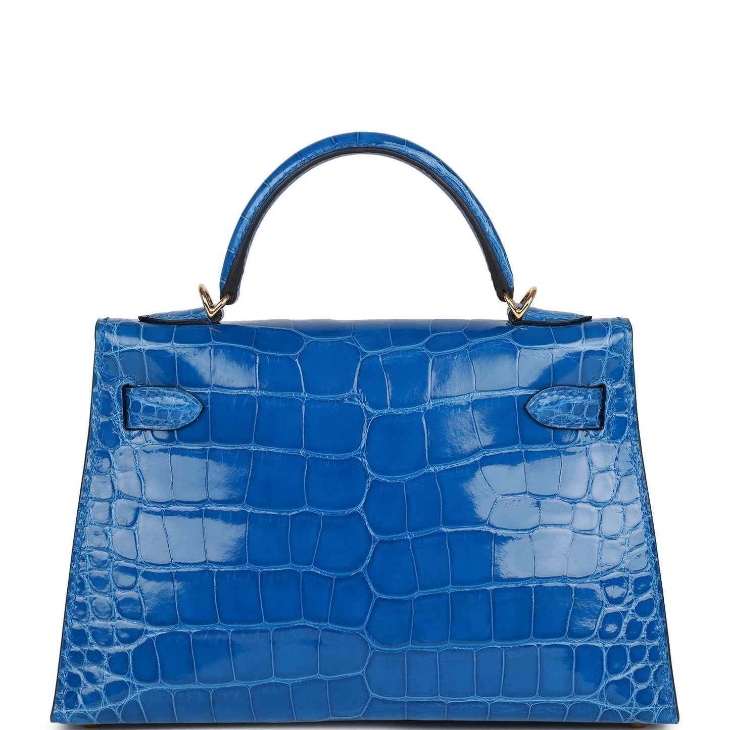 Luxury Hermes Kelly Sellier 20 Bleu Zellige Shiny Alligator Gold Hardware