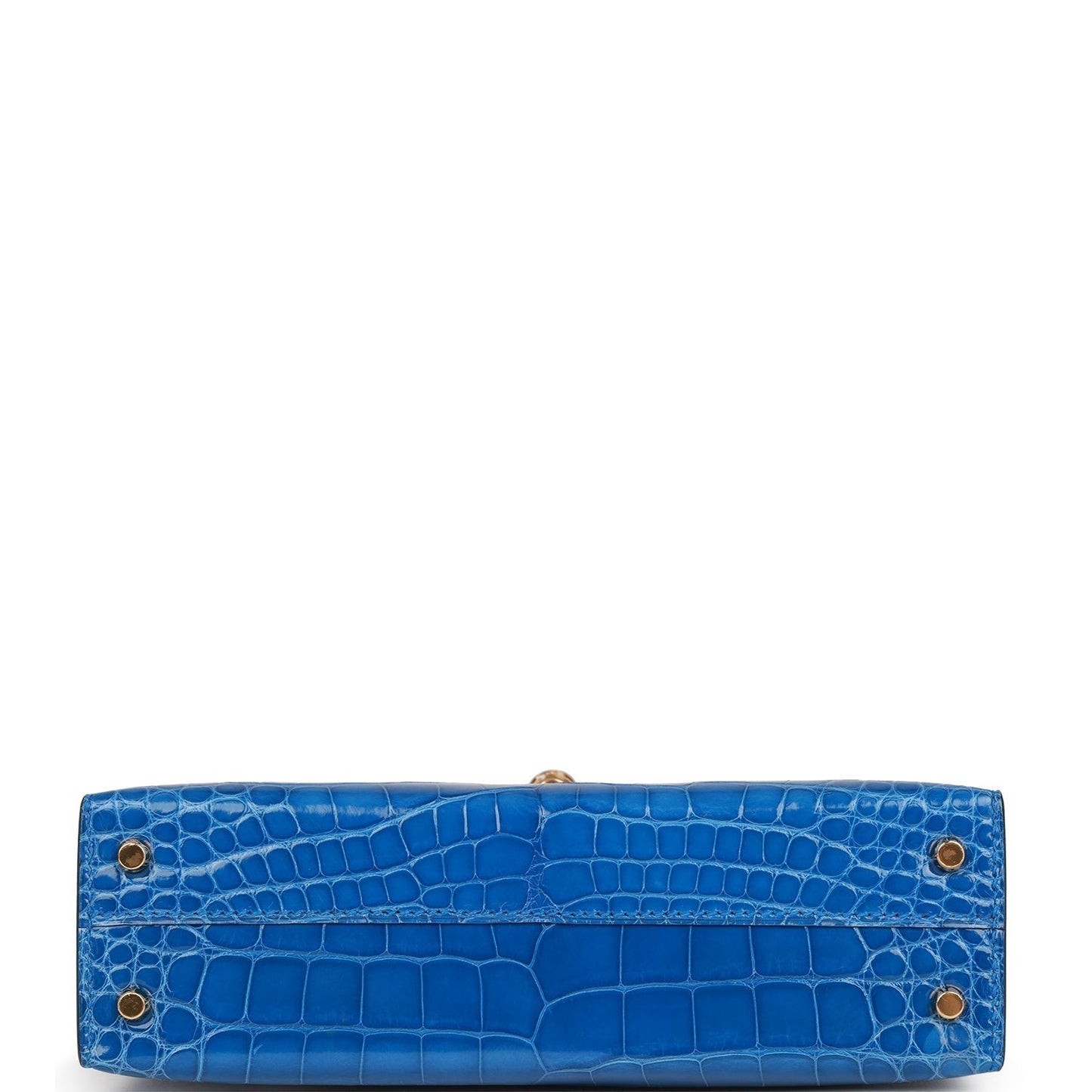 Luxury Hermes Kelly Sellier 20 Bleu Zellige Shiny Alligator Gold Hardware