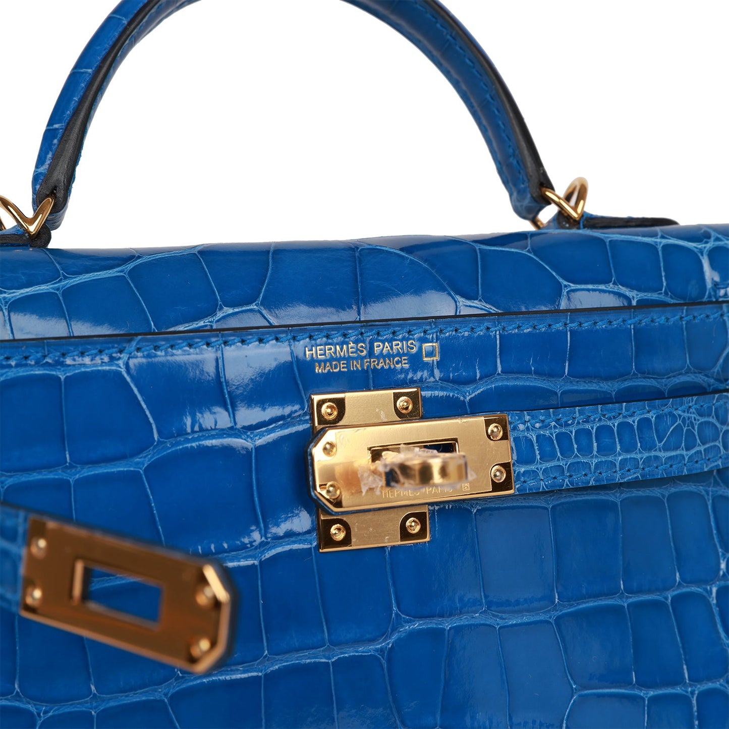 Luxury Hermes Kelly Sellier 20 Bleu Zellige Shiny Alligator Gold Hardware