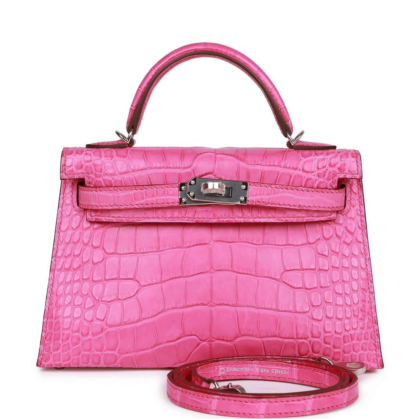 Luxury Hermes Kelly Sellier 20 Rose Shocking Matte Alligator Palladium Hardware