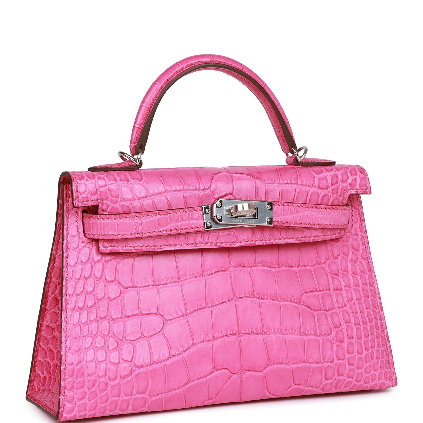 Luxury Hermes Kelly Sellier 20 Rose Shocking Matte Alligator Palladium Hardware