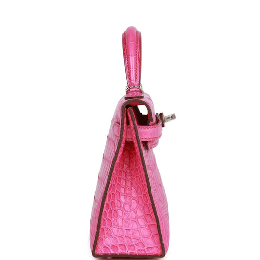 Luxury Hermes Kelly Sellier 20 Rose Shocking Matte Alligator Palladium Hardware