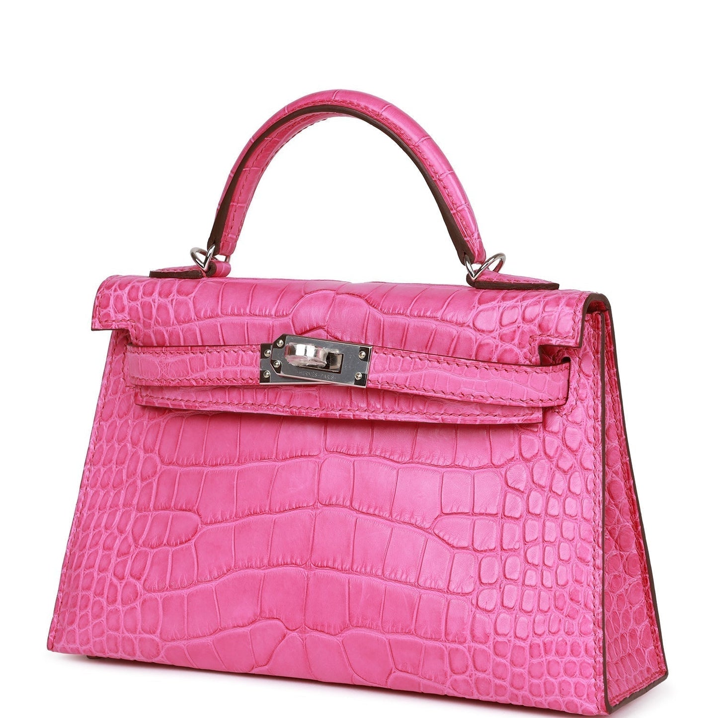 Luxury Hermes Kelly Sellier 20 Rose Shocking Matte Alligator Palladium Hardware