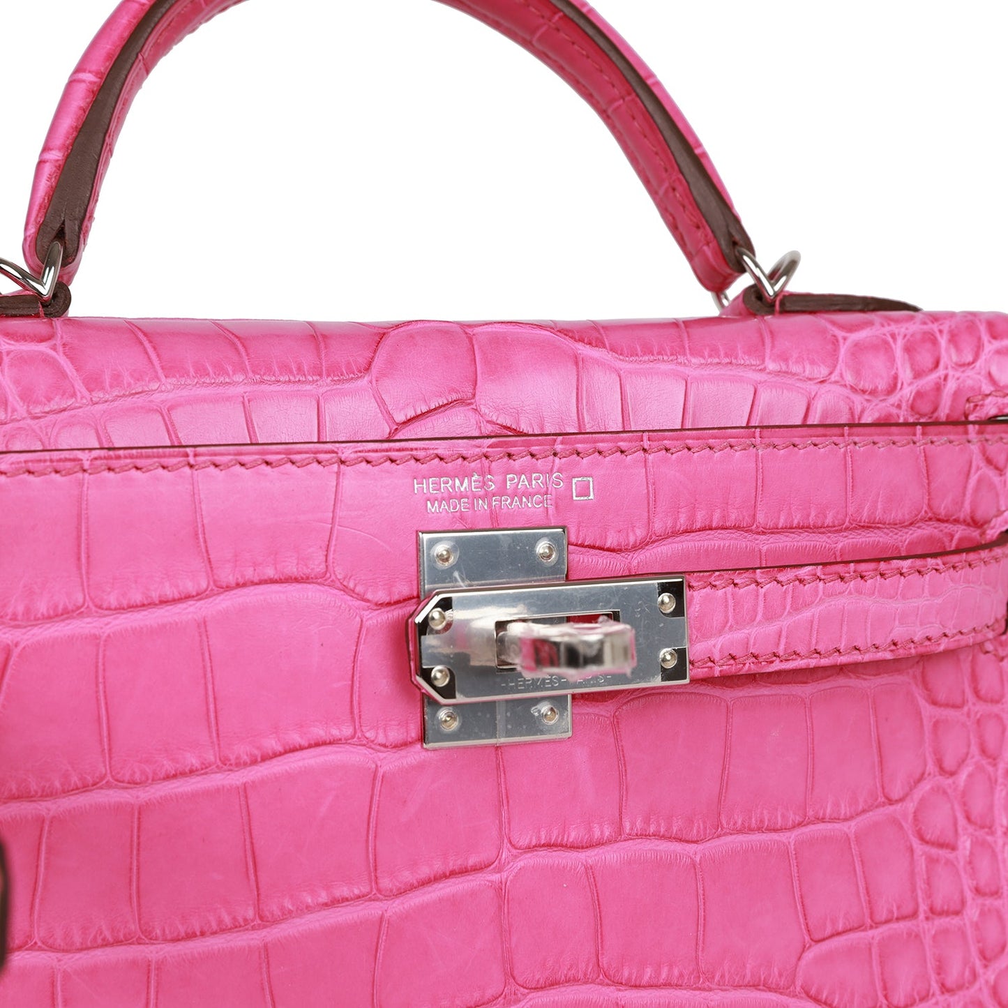 Luxury Hermes Kelly Sellier 20 Rose Shocking Matte Alligator Palladium Hardware