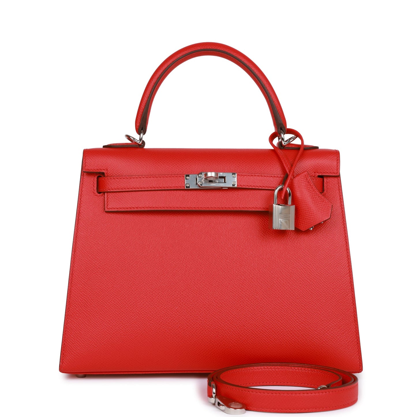 Luxury Hermes Kelly Sellier 25 Rouge de Coeur Verso Epsom Palladium Hardware
