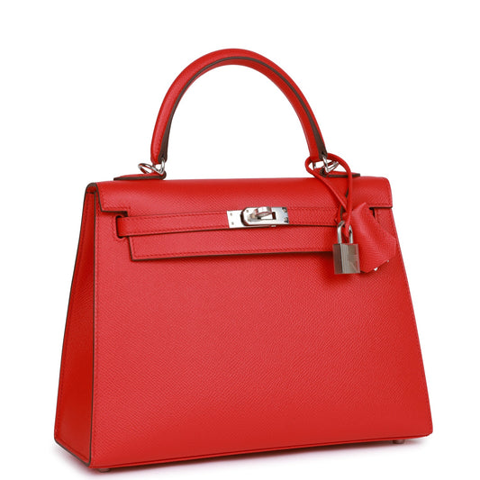 Luxury Hermes Kelly Sellier 25 Rouge de Coeur Verso Epsom Palladium Hardware