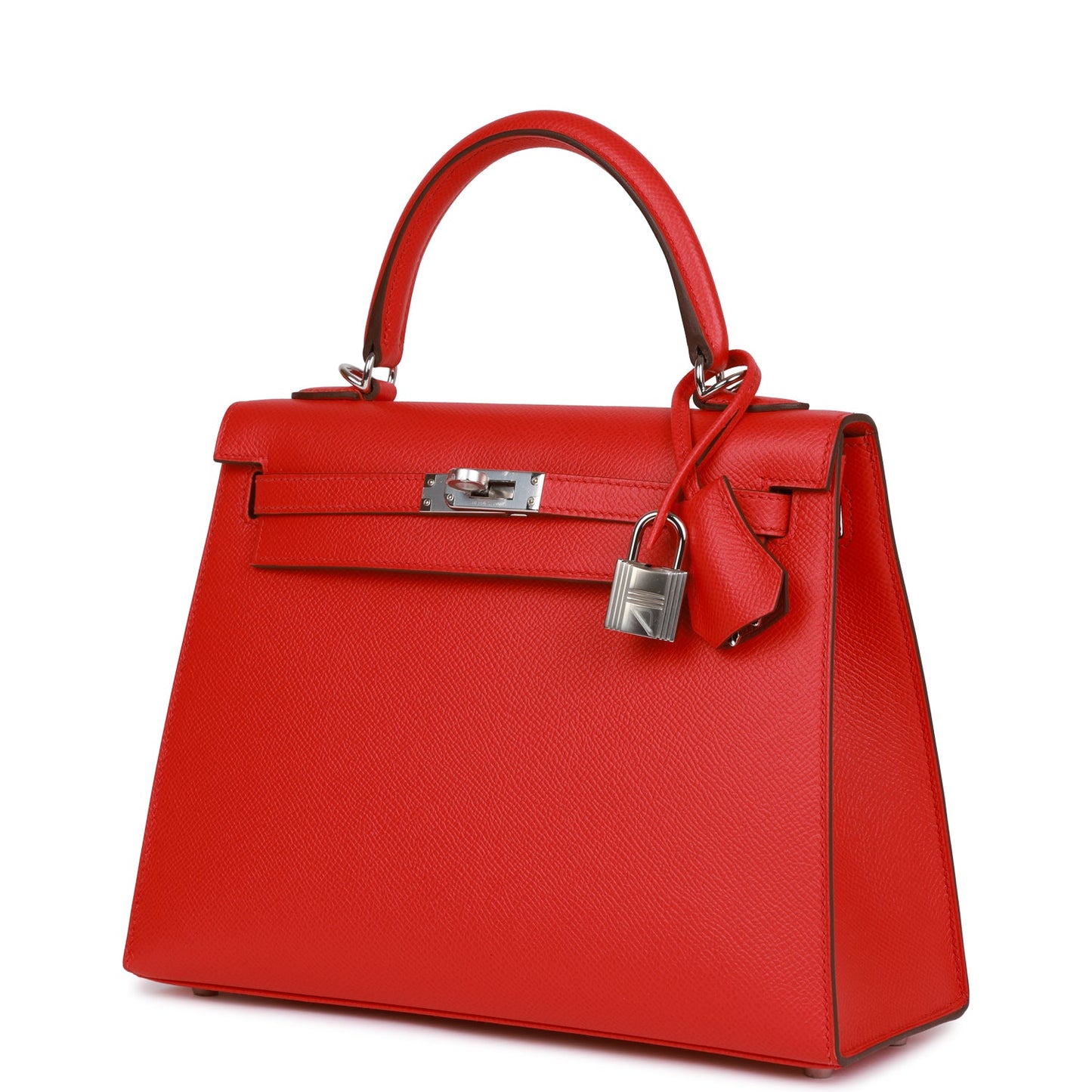 Luxury Hermes Kelly Sellier 25 Rouge de Coeur Verso Epsom Palladium Hardware