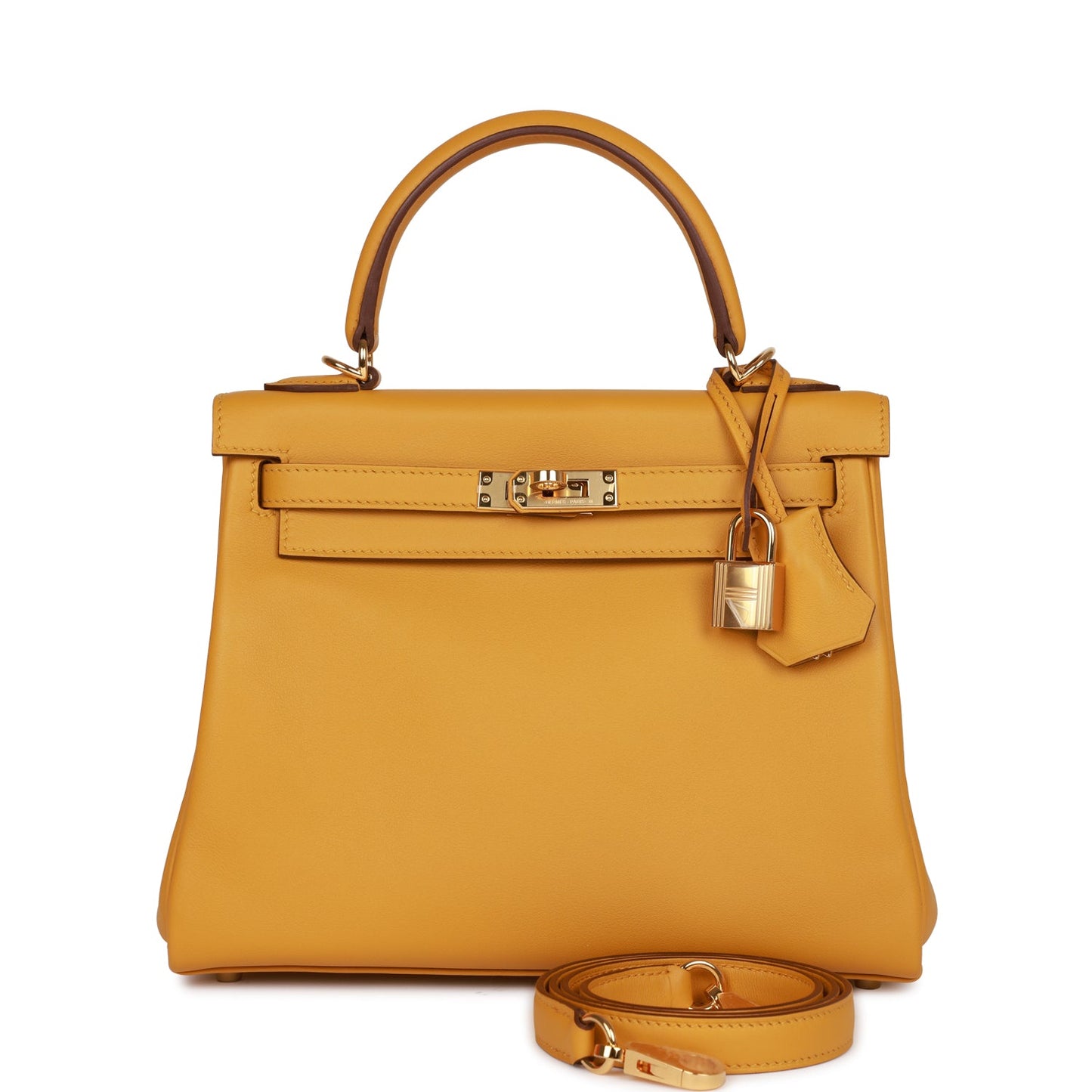Luxury Hermes Kelly Retourne 25 Jaune Ambre Swift Gold Hardware