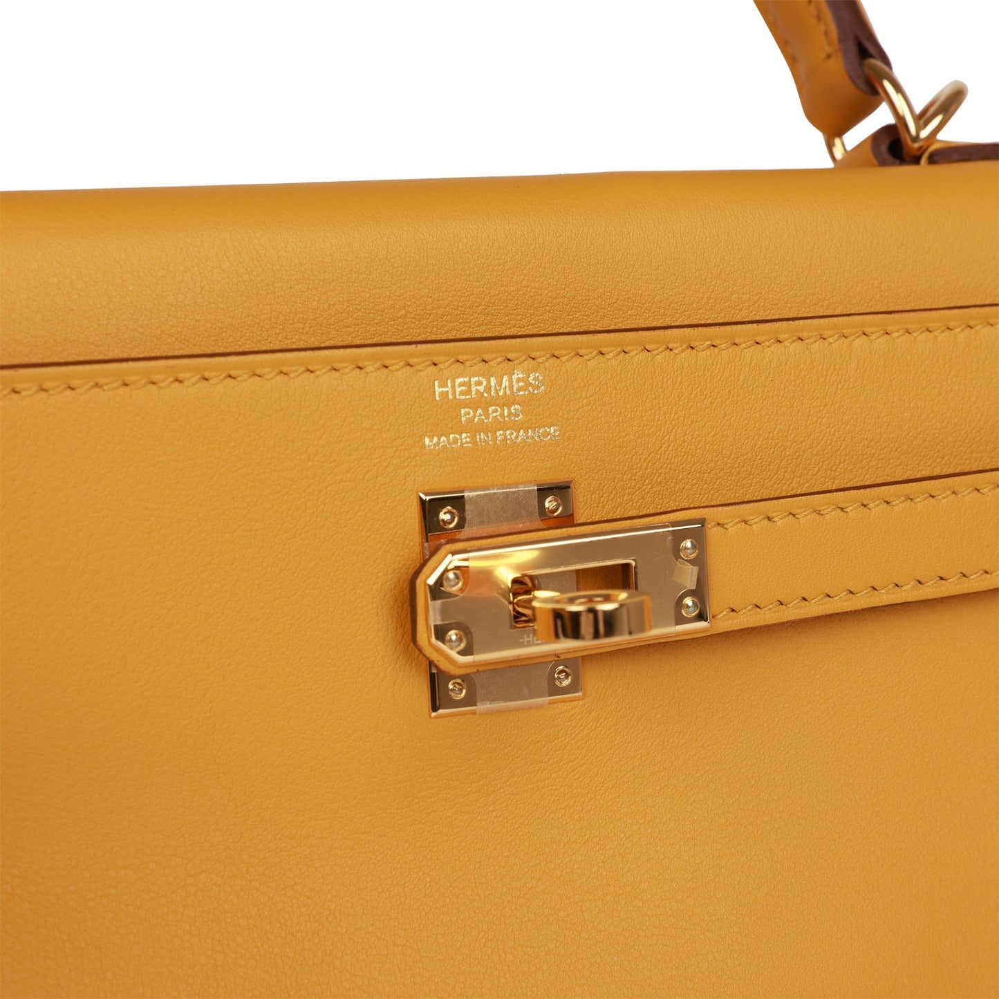 Luxury Hermes Kelly Retourne 25 Jaune Ambre Swift Gold Hardware