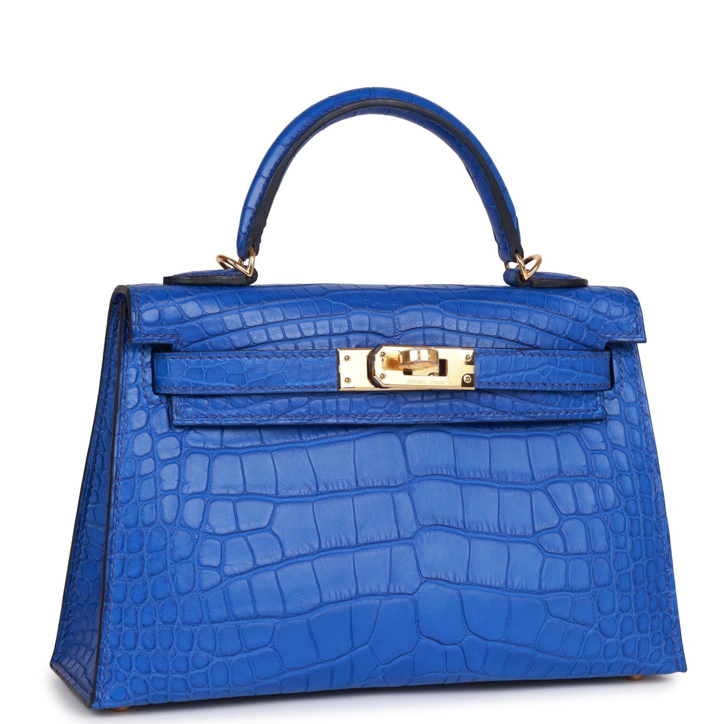 Luxury Hermes Kelly Sellier 20 Bleu Royal Matte Alligator Gold Hardware