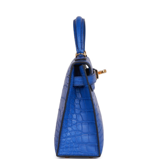 Luxury Hermes Kelly Sellier 20 Bleu Royal Matte Alligator Gold Hardware