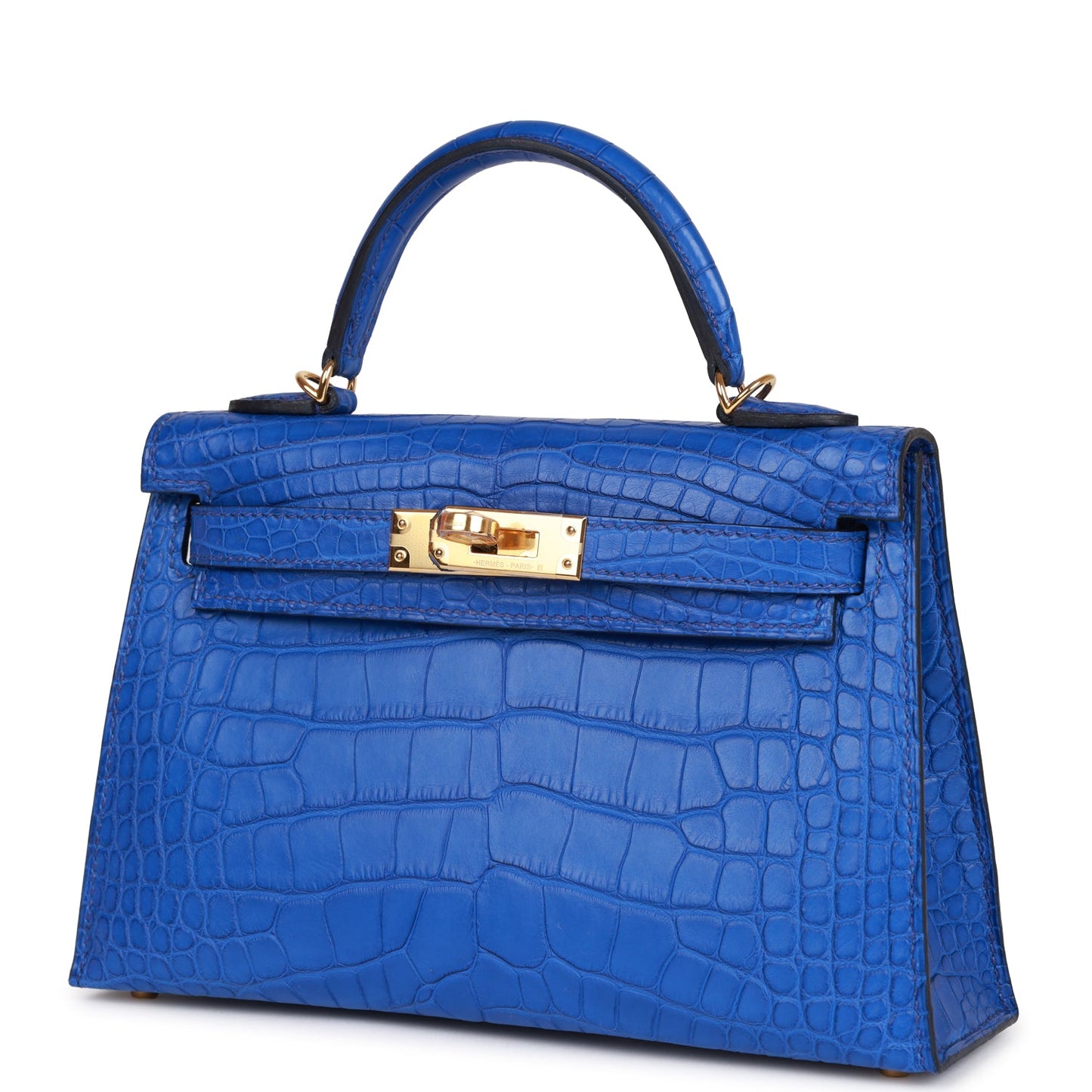 Luxury Hermes Kelly Sellier 20 Bleu Royal Matte Alligator Gold Hardware