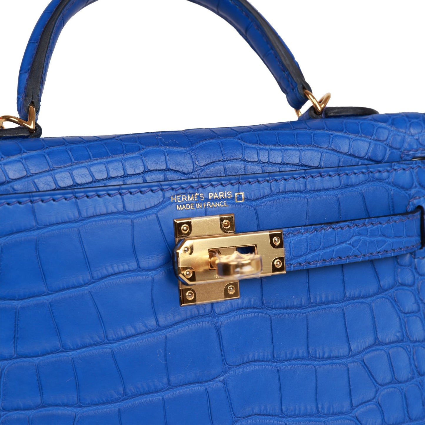 Luxury Hermes Kelly Sellier 20 Bleu Royal Matte Alligator Gold Hardware