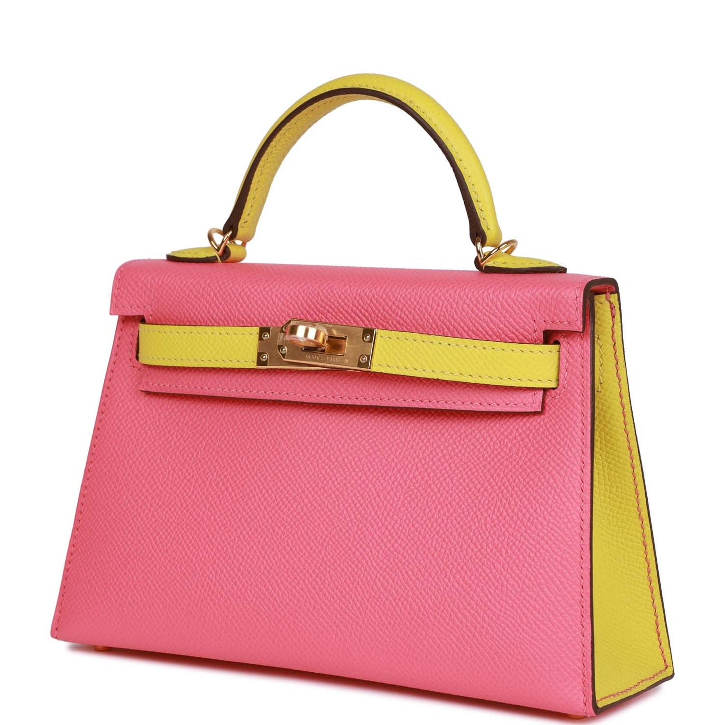 Luxury Hermes Special Order (HSS) Kelly Sellier 20 Rose Azalee and Lime Epsom Gold Hardware