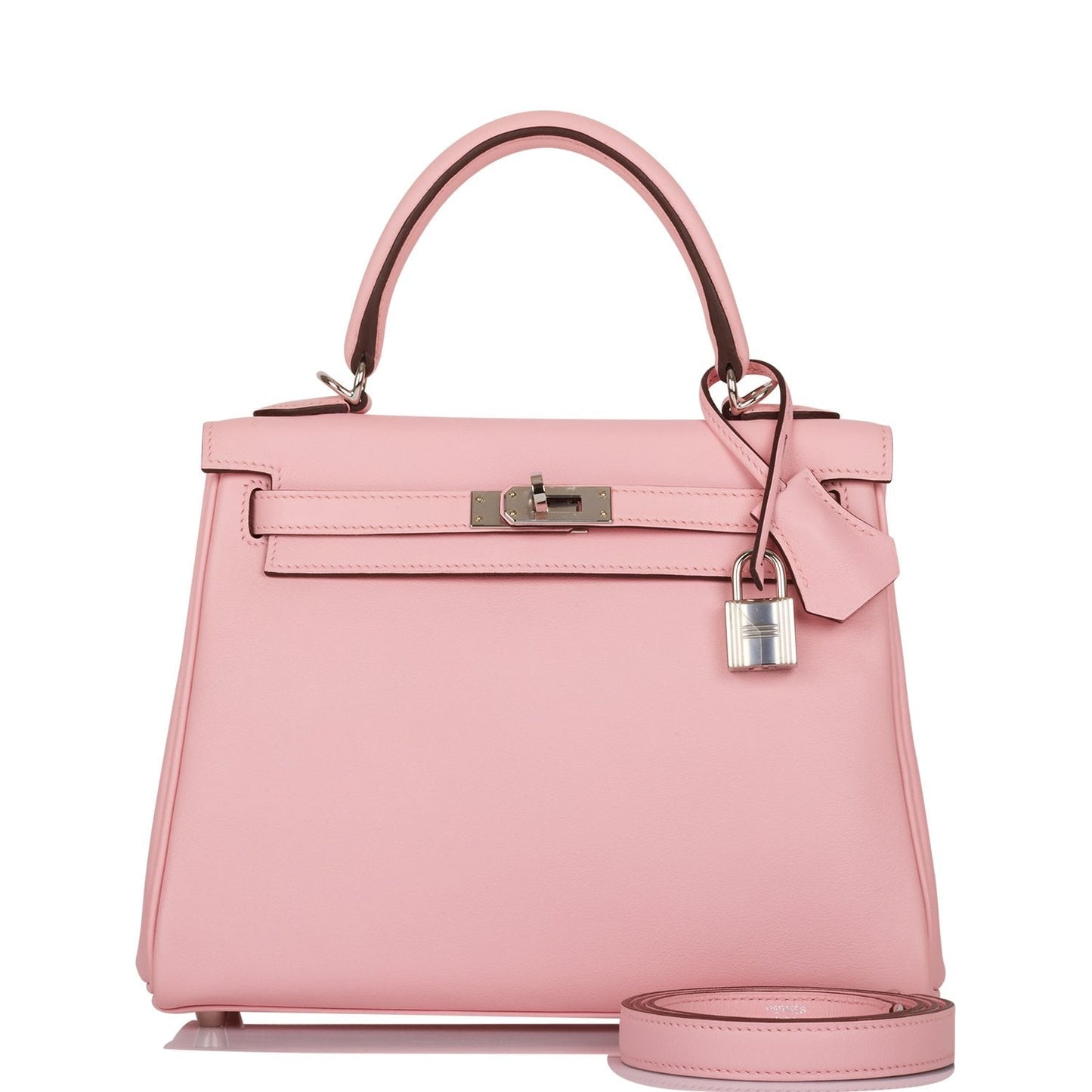 Luxury Hermes Kelly Retourne 25 Rose Sakura Swift Palladium Hardware