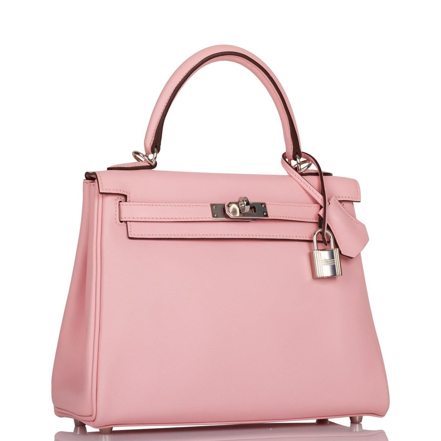 Luxury Hermes Kelly Retourne 25 Rose Sakura Swift Palladium Hardware