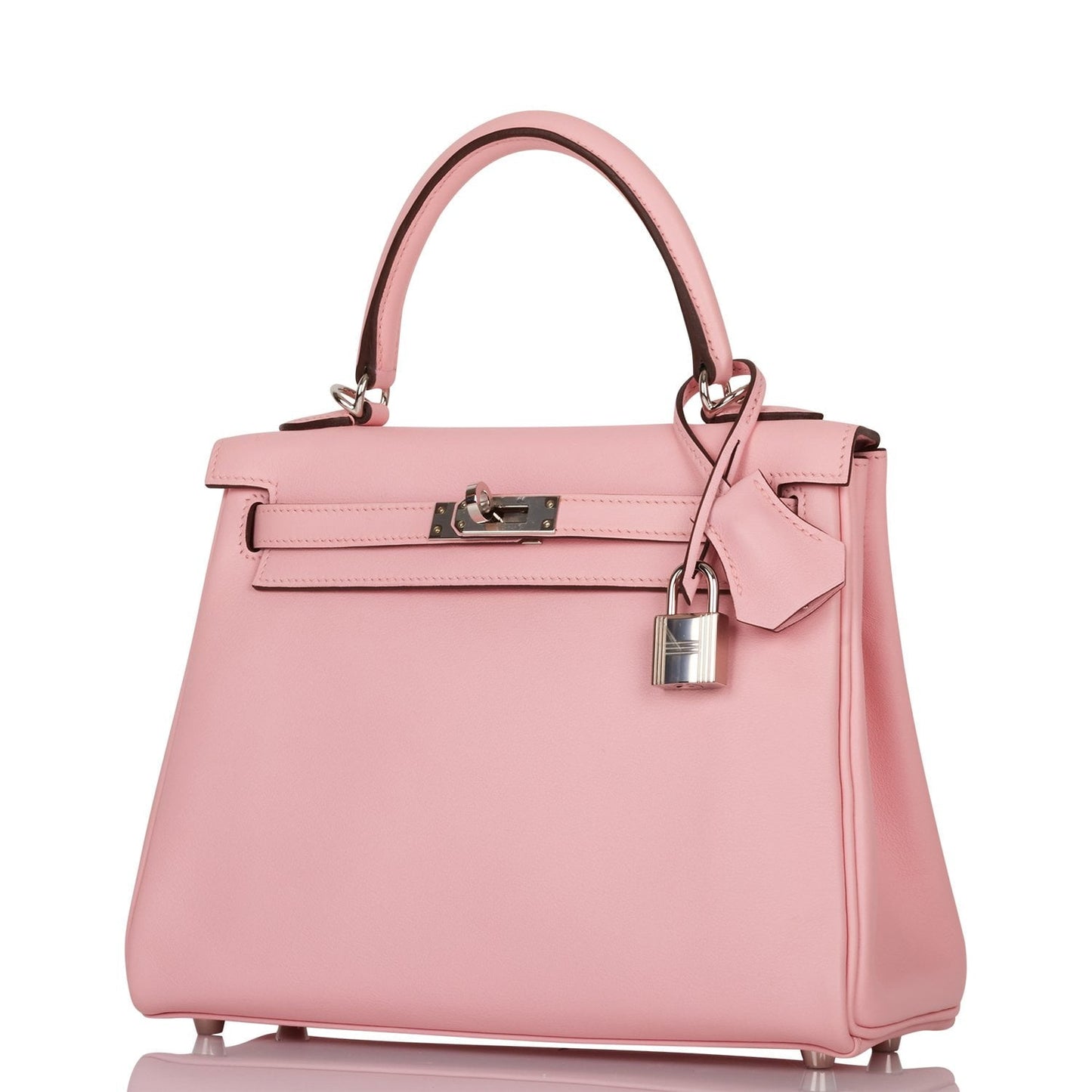 Luxury Hermes Kelly Retourne 25 Rose Sakura Swift Palladium Hardware