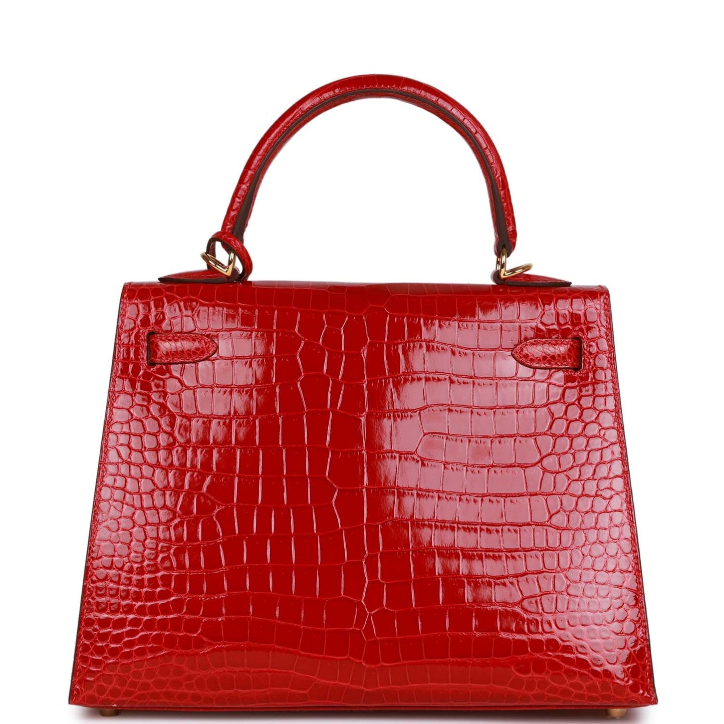 Luxury Hermes Kelly Sellier 25 Braise Shiny Porosus Crocodile Gold Hardware