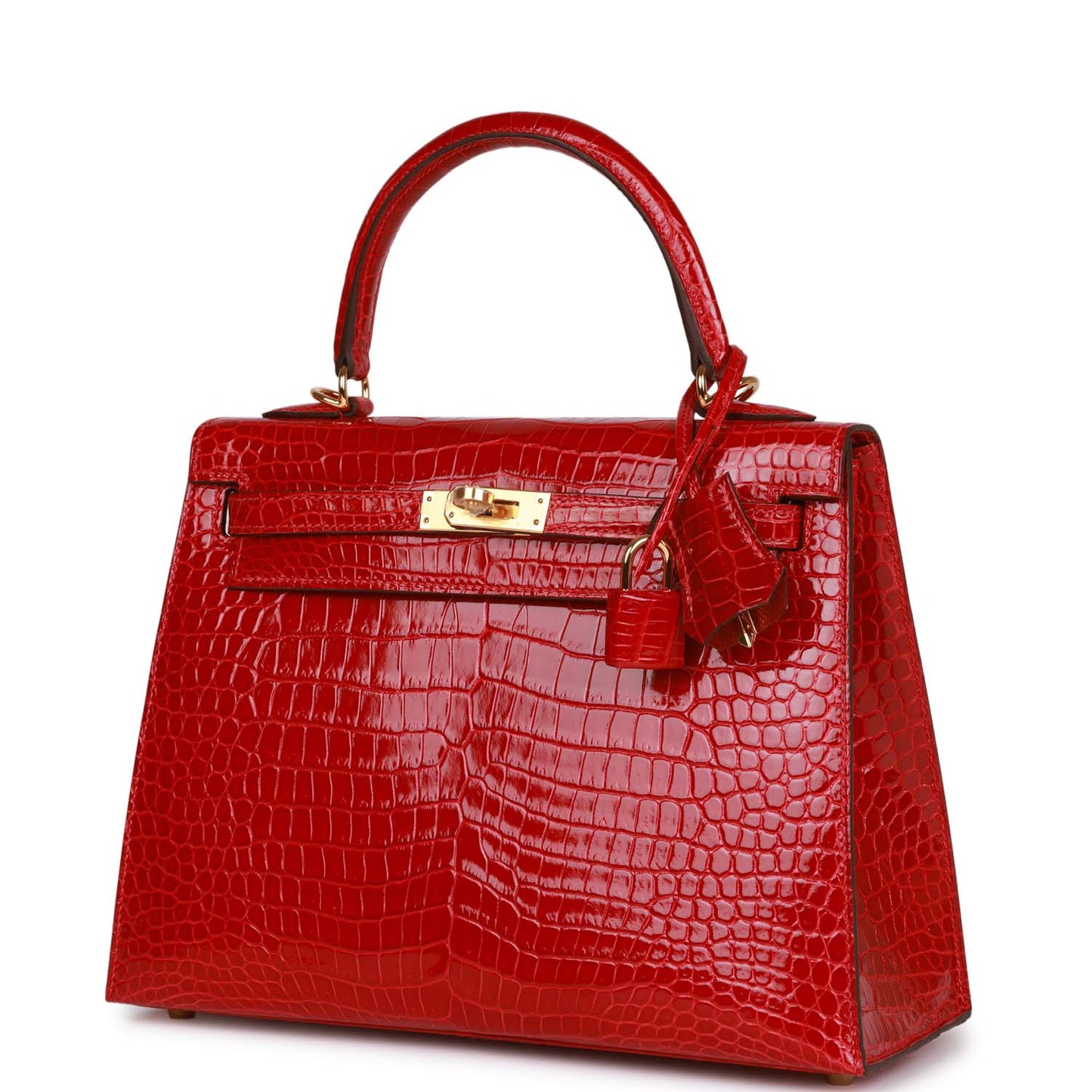 Luxury Hermes Kelly Sellier 25 Braise Shiny Porosus Crocodile Gold Hardware