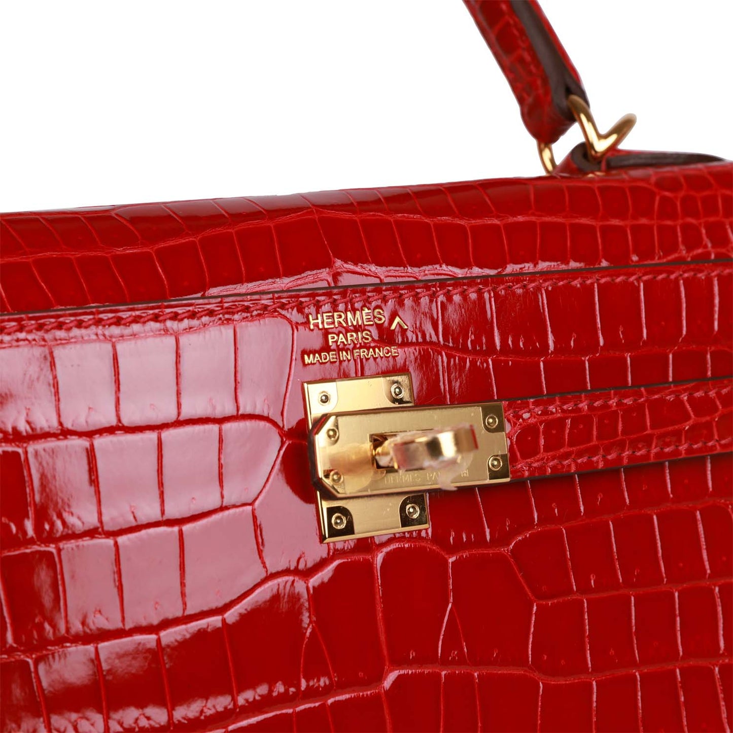 Luxury Hermes Kelly Sellier 25 Braise Shiny Porosus Crocodile Gold Hardware