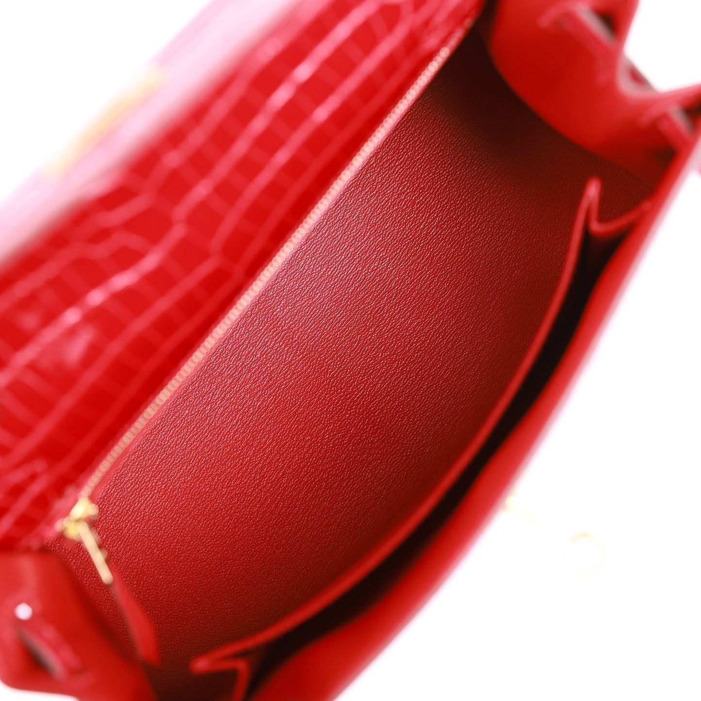 Luxury Hermes Kelly Sellier 25 Braise Shiny Porosus Crocodile Gold Hardware