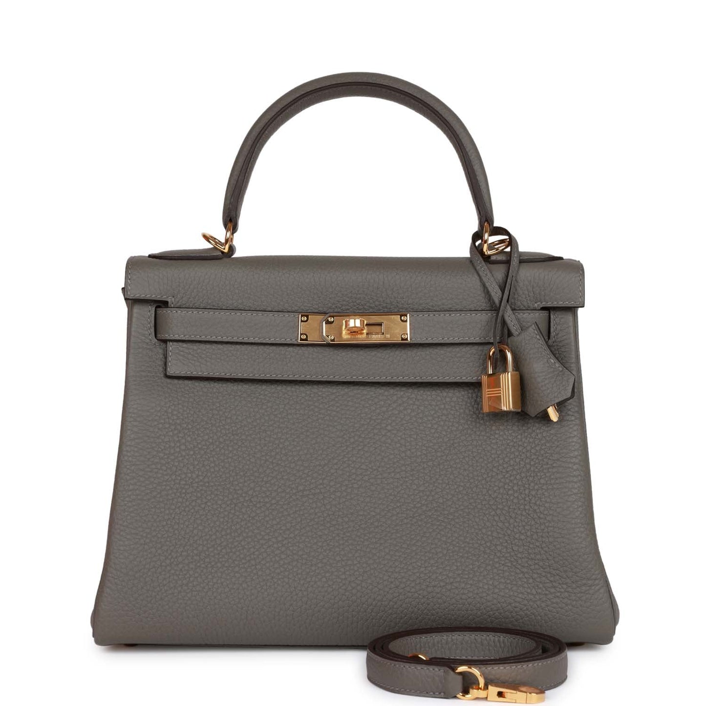 Luxury Hermes Kelly Retourne 28 Gris Meyer Clemence Gold Hardware