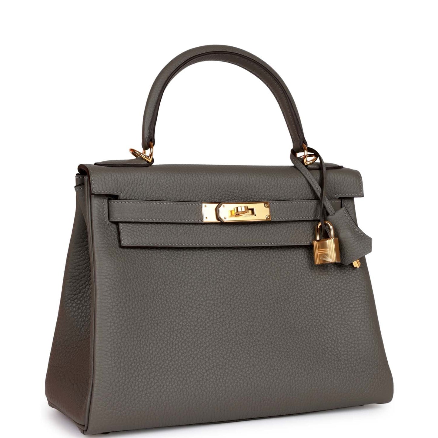 Luxury Hermes Kelly Retourne 28 Gris Meyer Clemence Gold Hardware