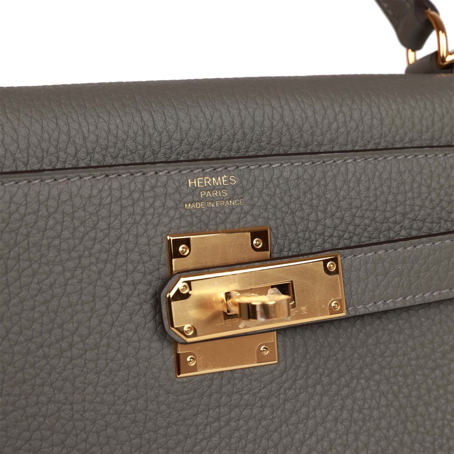 Luxury Hermes Kelly Retourne 28 Gris Meyer Clemence Gold Hardware
