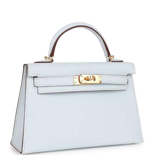 Luxury Hermes Kelly Sellier 20 Bleu Brume Chevre Gold Hardware