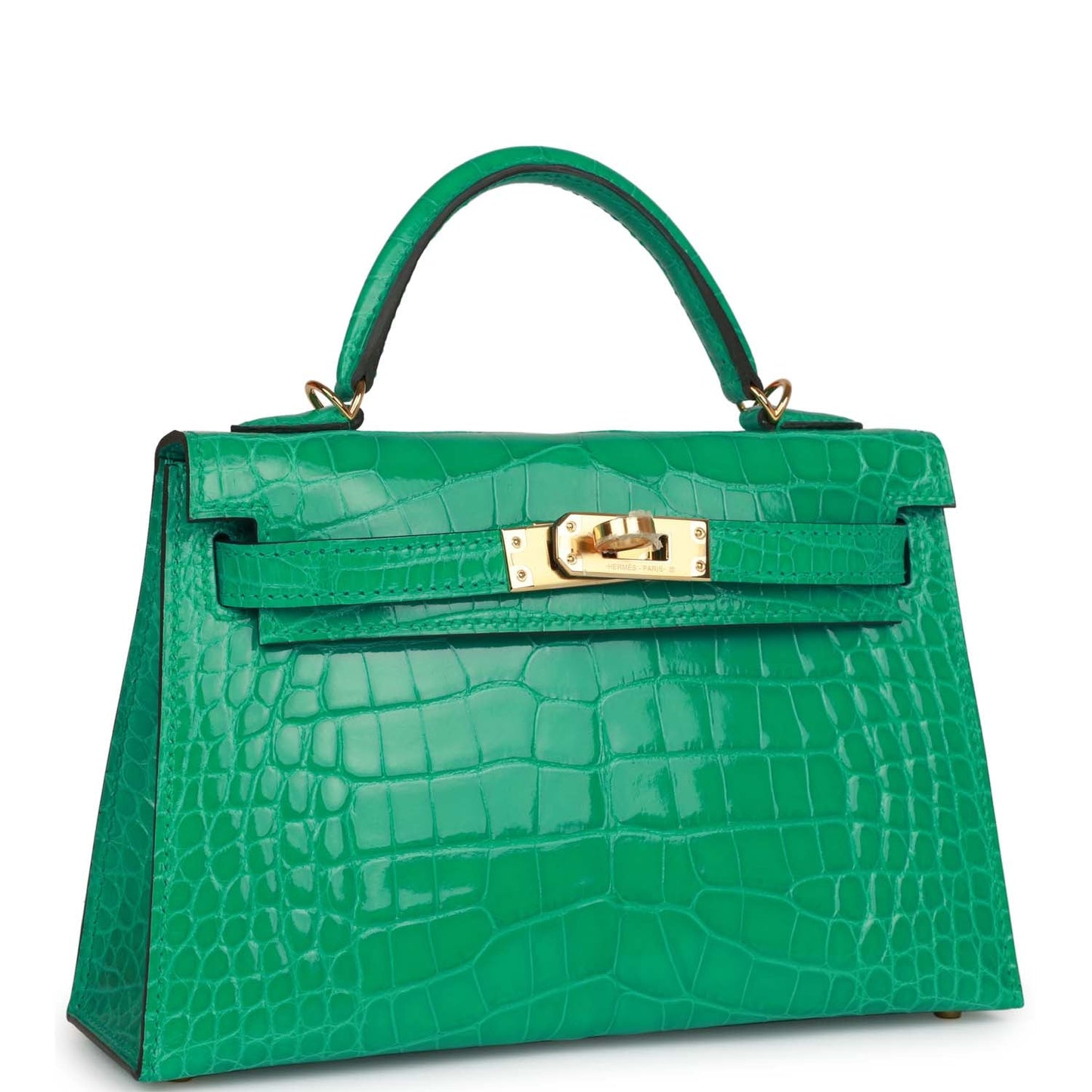 Luxury Hermes Kelly Sellier 20 Vert Jade Shiny Alligator Gold Hardware
